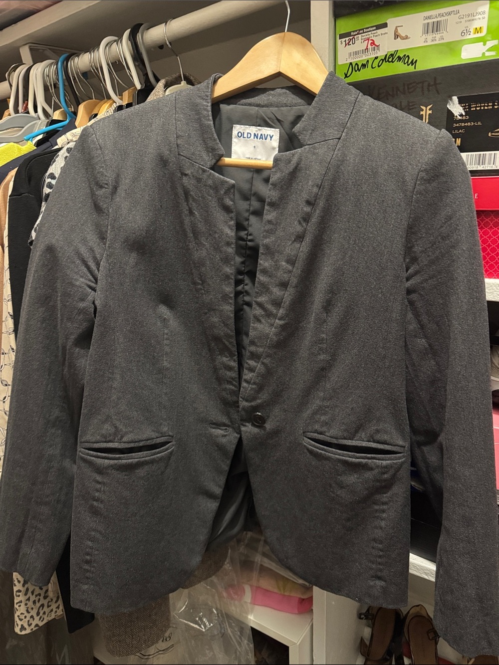 Old Navy Women's Dark Gray Collarless Single-Button Blazer